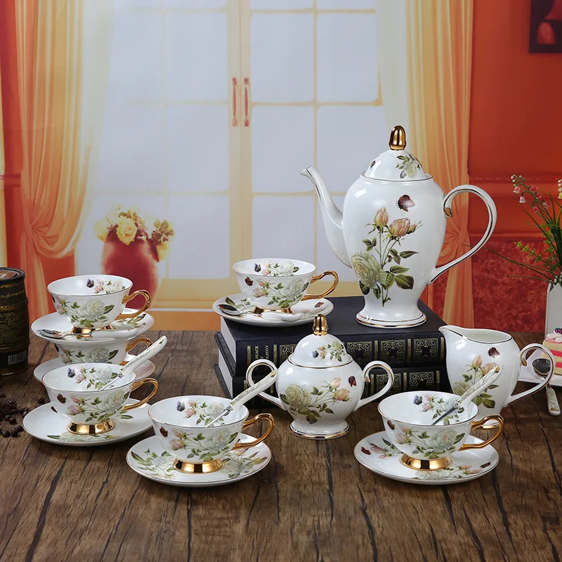 Coffee Tea Sugar Container Set - Bone China Coffee Set Camellia Style