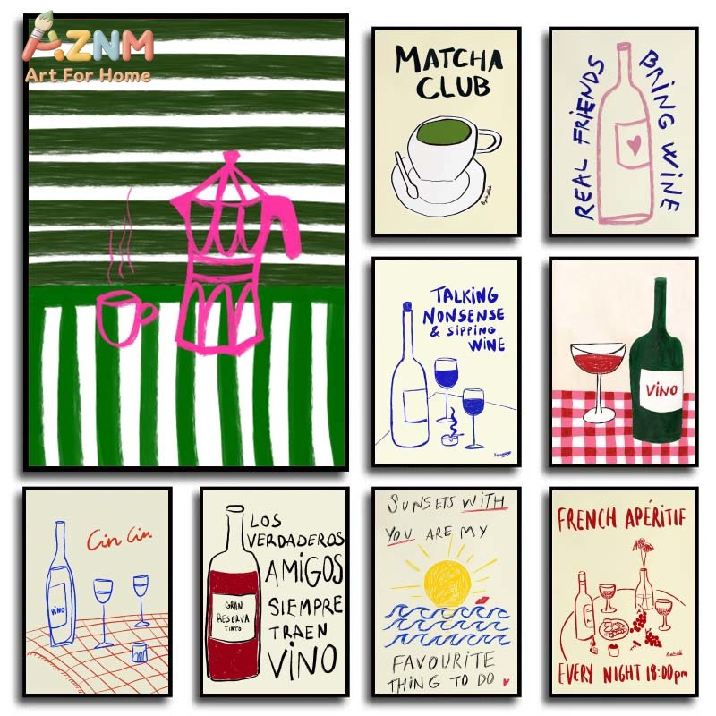 Coffee Tea Drawing - Colorful Drawings Abstract Art Food Posters