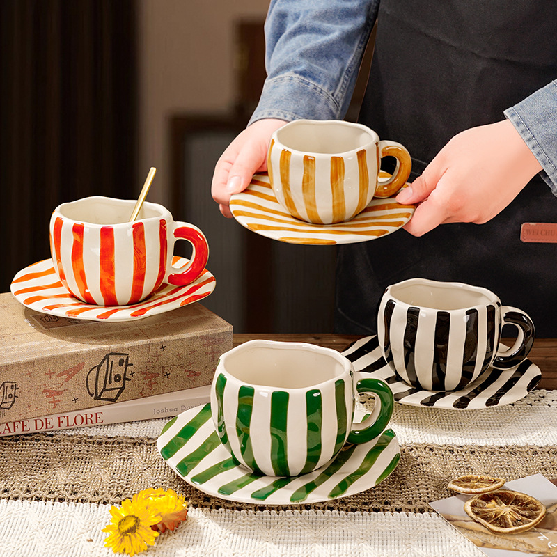 Espresso Cup Saucer - Nordic Retro Hand Painted Ceramic Mug