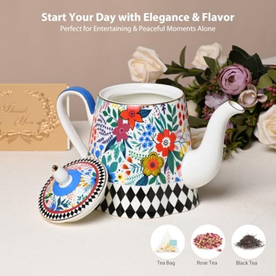 Bone China Porcelain Teapot Te - Coffee Tea Drawing reseña y precio