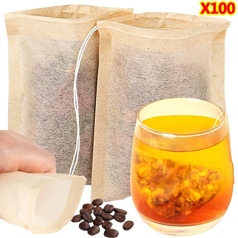 100Pcs Teabags with Drawstring - Coffee Tea Leaf And Bean reseña y precio