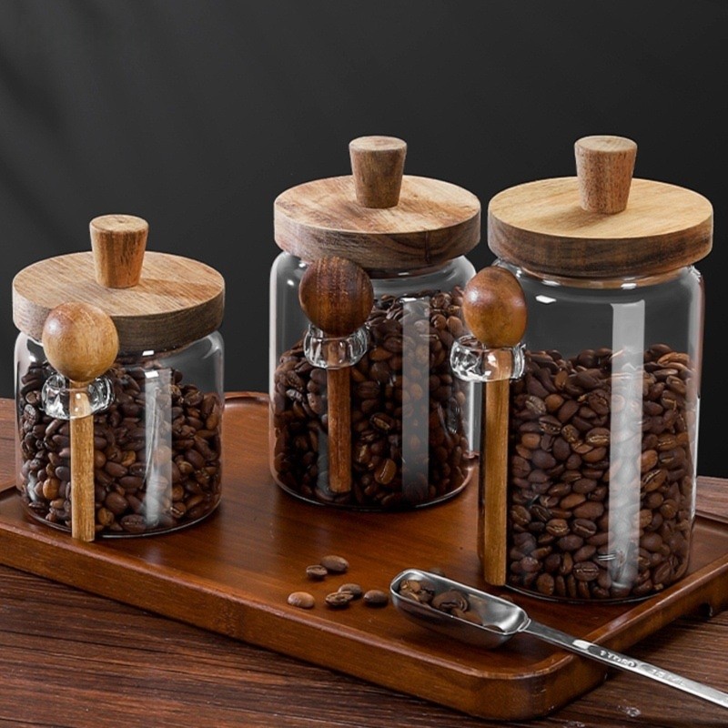 ABJI-Glass Jar With Wooden Lid - Coffee Tea Sugar Container Set reseña y precio