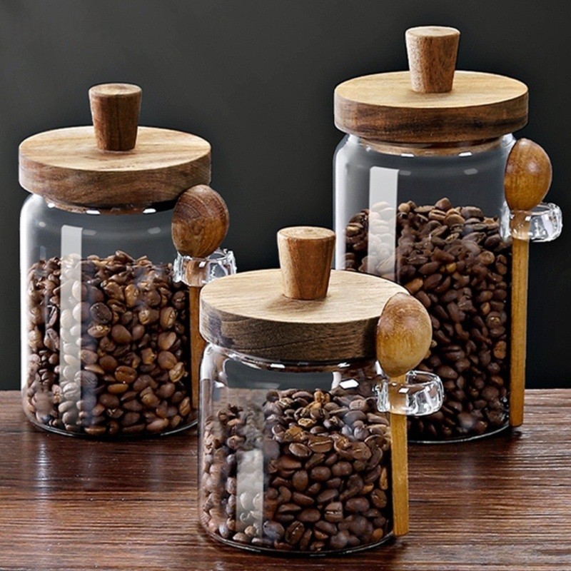 ABJI-Glass Jar With Wooden Lid - Coffee Tea Sugar Container Set reseña y precio
