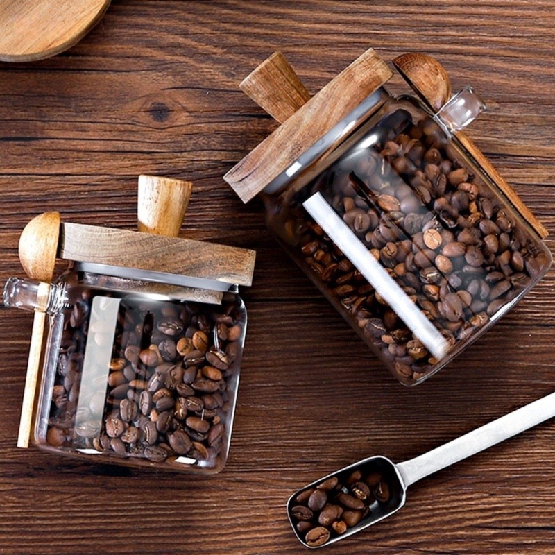 ABJI-Glass Jar With Wooden Lid - Coffee Tea Sugar Container Set reseña y precio