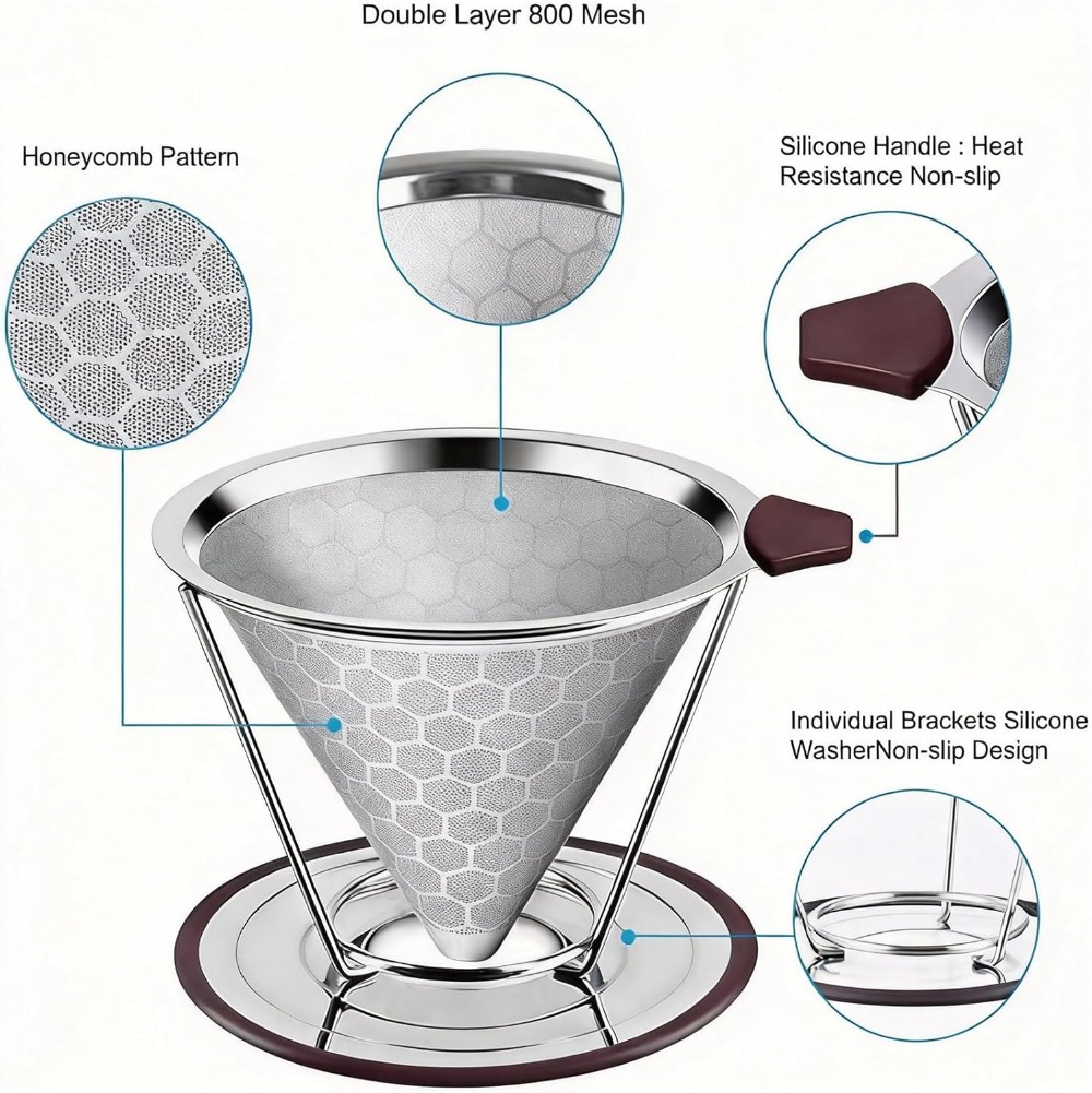 800 Mesh Reusable Pour Over Co - Coffee Dripper V60 reseña y precio