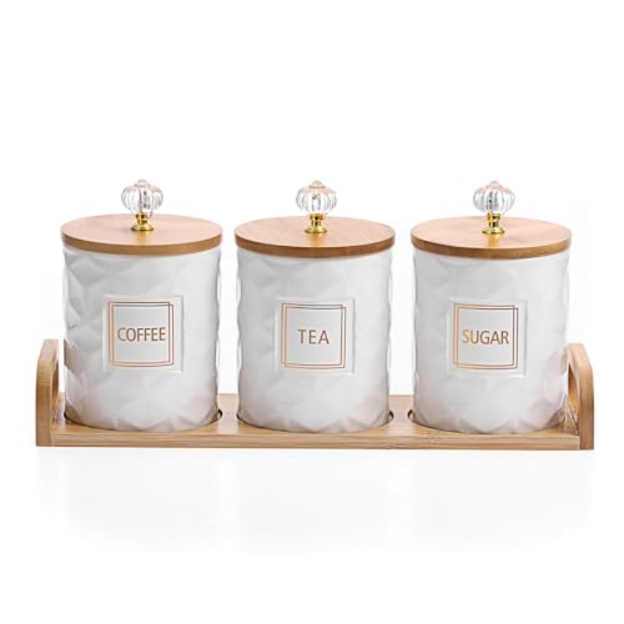 Set of 3 Ceramic Canisters Set - Coffee Tea Sugar Container Set reseña y precio