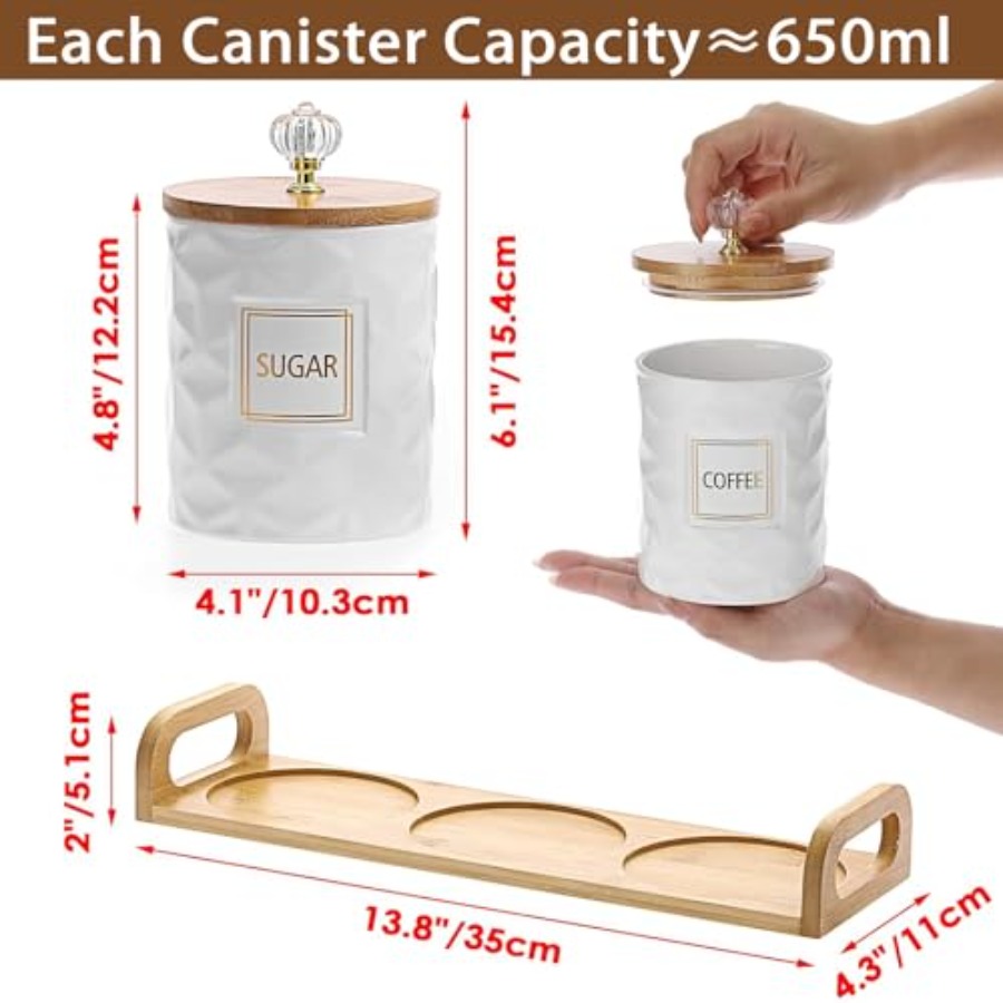 Set of 3 Ceramic Canisters Set - Coffee Tea Sugar Container Set reseña y precio