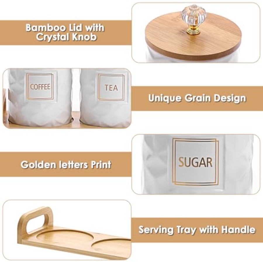 Set of 3 Ceramic Canisters Set - Coffee Tea Sugar Container Set reseña y precio