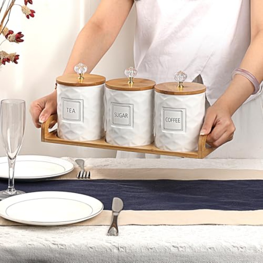 Set of 3 Ceramic Canisters Set - Coffee Tea Sugar Container Set reseña y precio