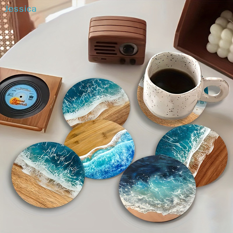 ♥Ocean Wave & Wood Grain Coast - Coffee Tea Games reseña y precio
