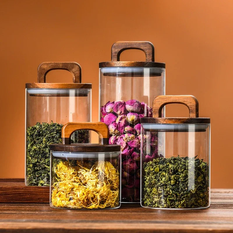 Clear Glass Jar with Bamboo Li - Coffee Tea Sugar Container Set reseña y precio