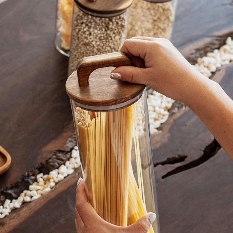 Clear Glass Jar with Bamboo Li - Coffee Tea Sugar Container Set reseña y precio