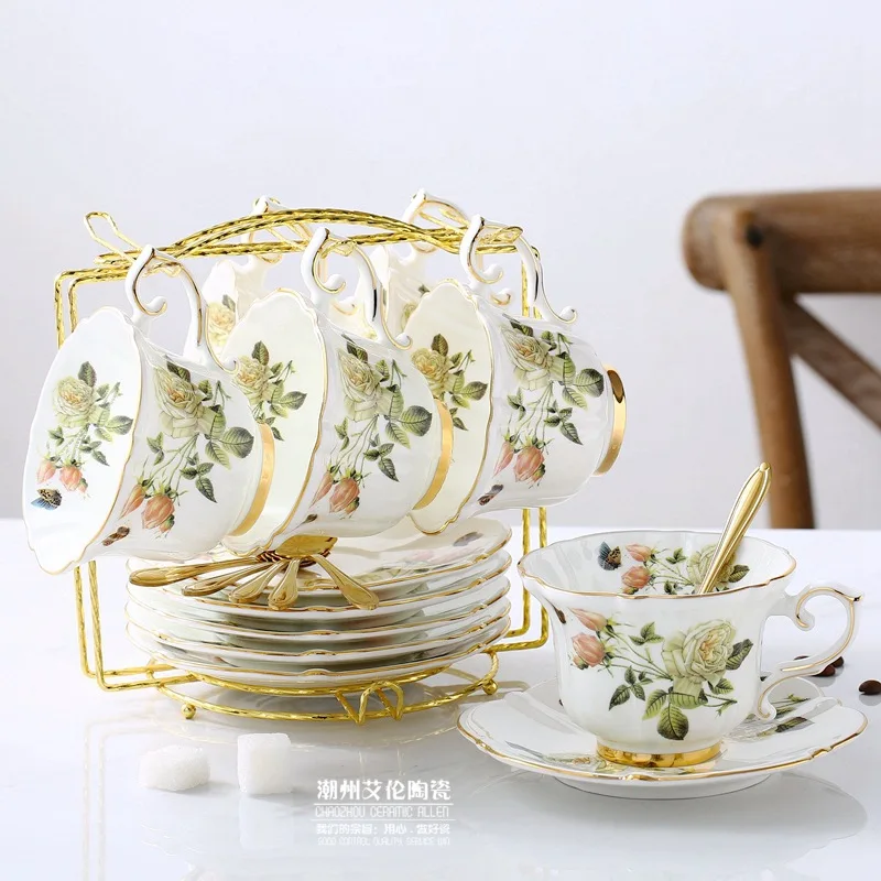 Bone China Coffee Set Camellia - Coffee Tea Sugar Container Set reseña y precio