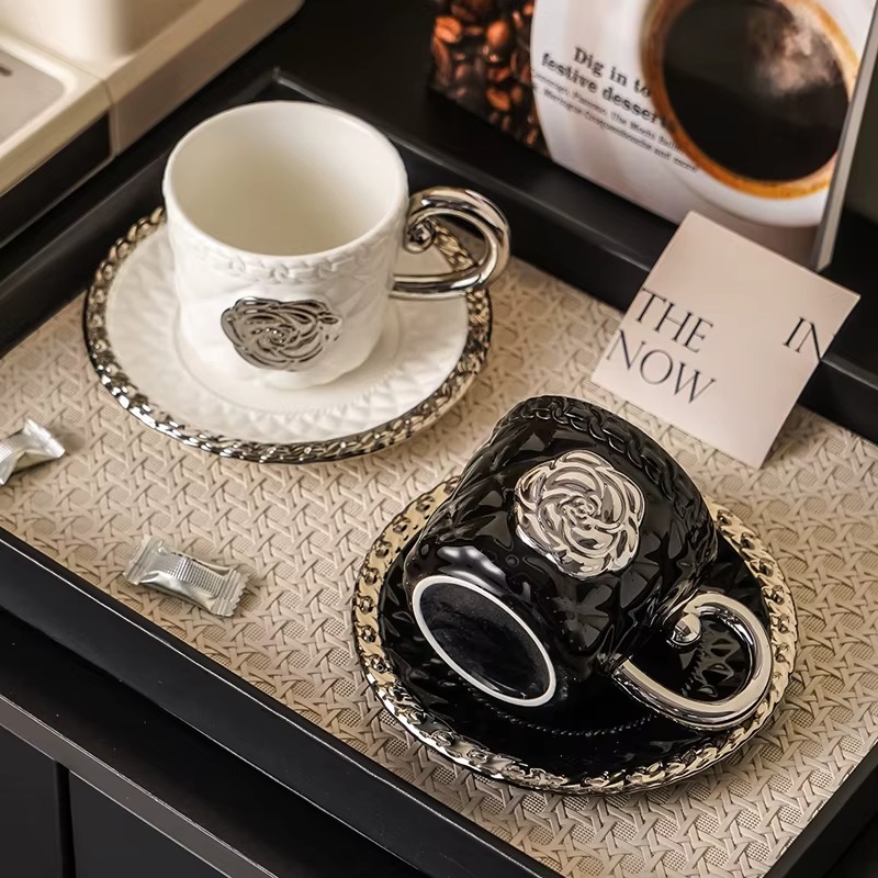3D Camellia Embossed Ceramic C - Espresso Cup Saucer reseña y precio