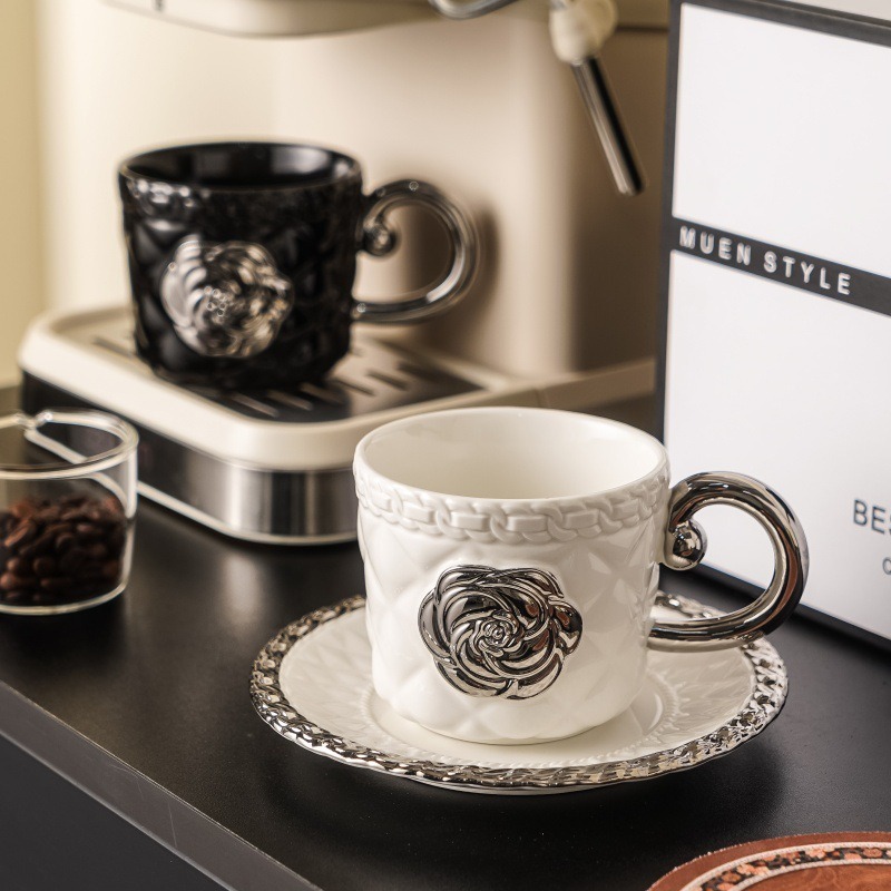 3D Camellia Embossed Ceramic C - Espresso Cup Saucer reseña y precio