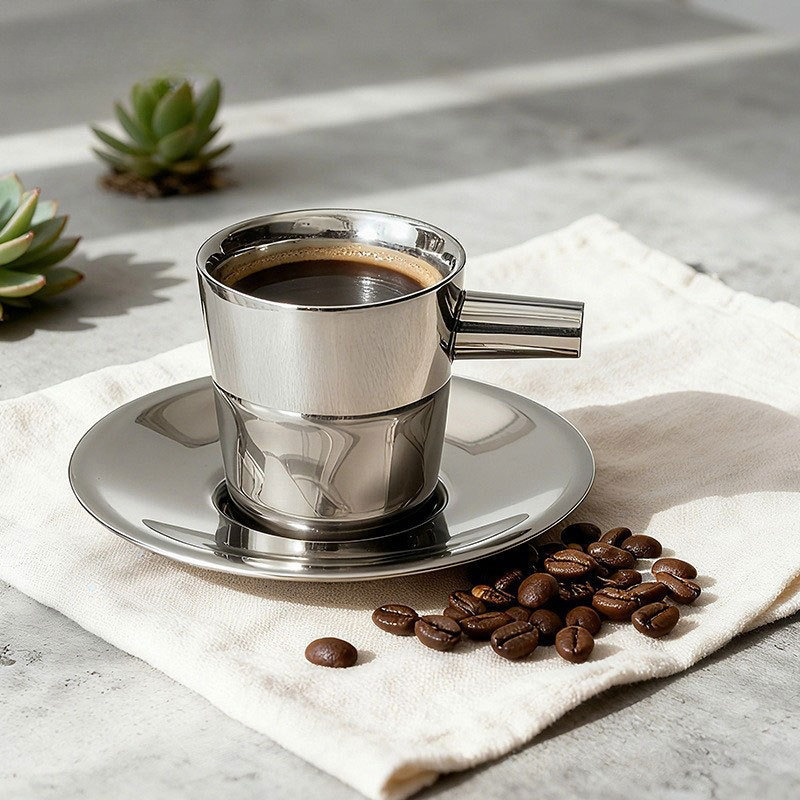 2 pack Stainless Steel Coffee  - Espresso Cup Saucer reseña y precio