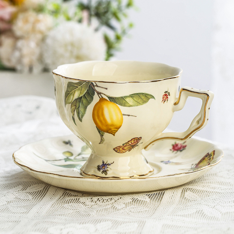 Vintage Lemon Teapot Coffee Cu - Espresso Cup Saucer reseña y precio