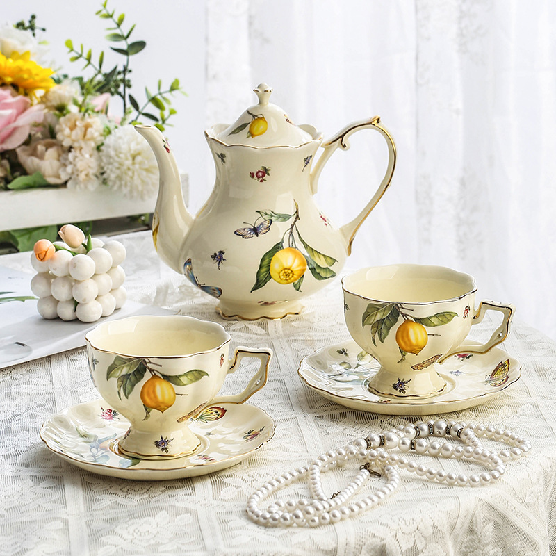 Vintage Lemon Teapot Coffee Cu - Espresso Cup Saucer reseña y precio