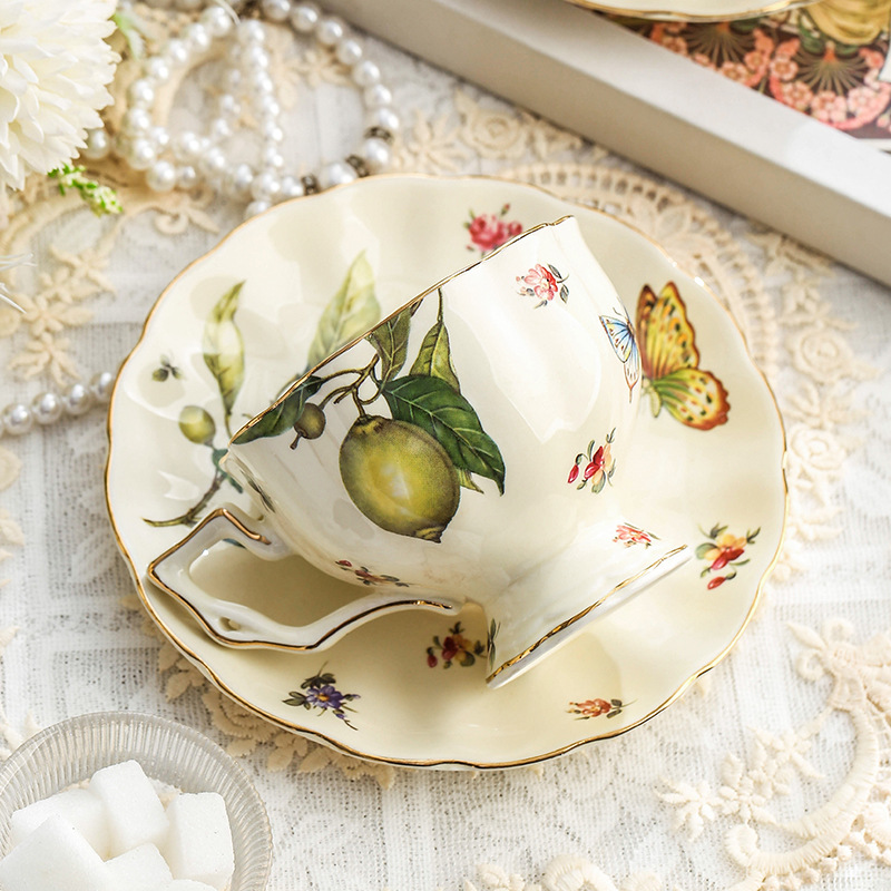 Vintage Lemon Teapot Coffee Cu - Espresso Cup Saucer reseña y precio