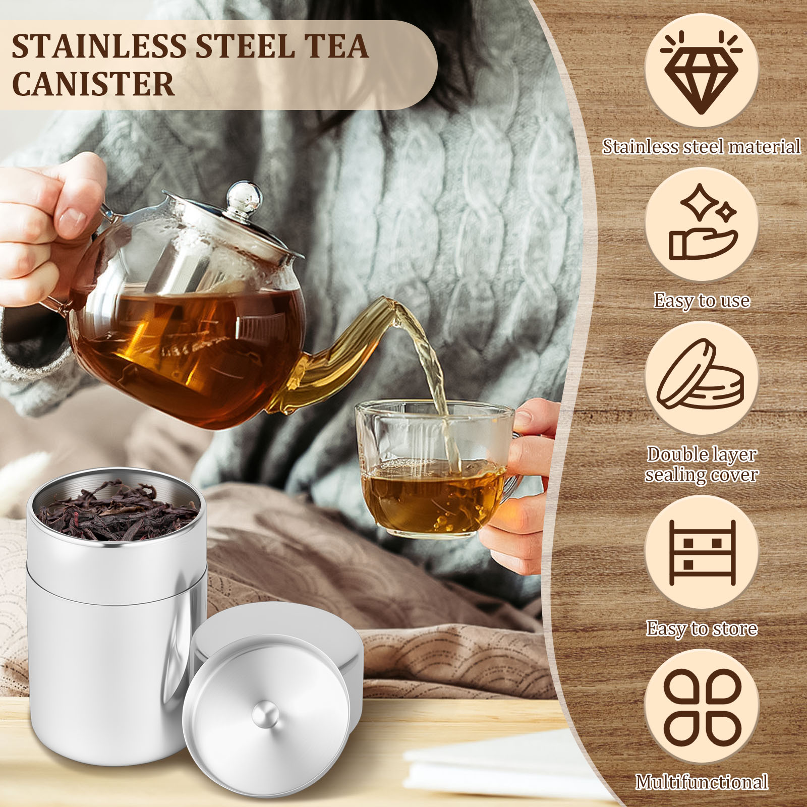 Stainless Steel Tea Leaf Tins  - Coffee Tea Leaf And Bean reseña y precio