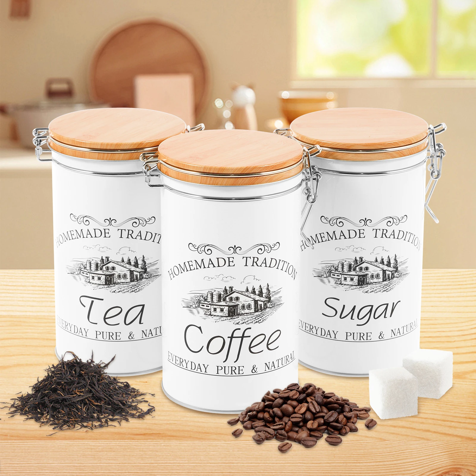 3Pcs/Set Tea Coffee Sugar Cani - Coffee Tea Sugar Container Set reseña y precio