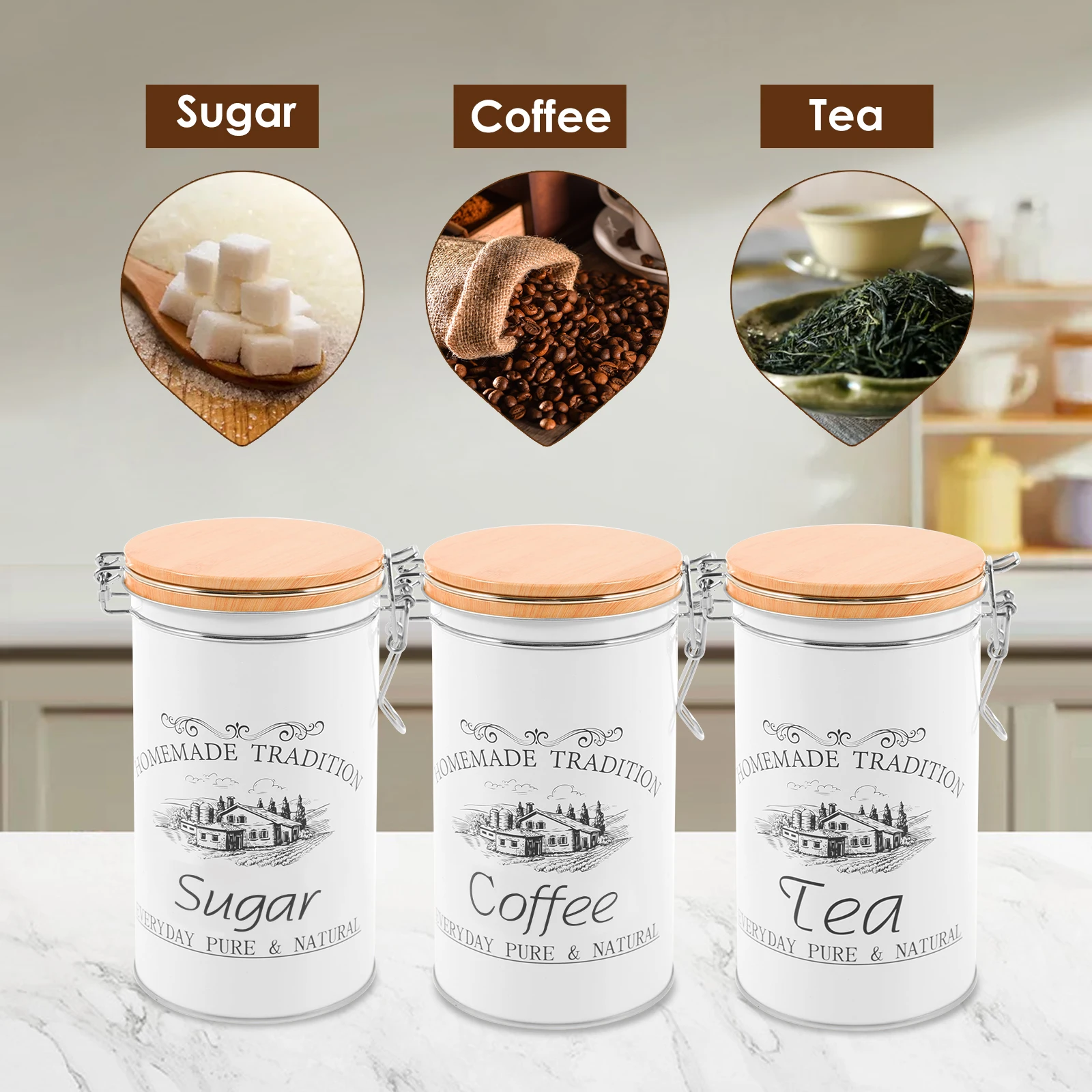 3Pcs/Set Tea Coffee Sugar Cani - Coffee Tea Sugar Container Set reseña y precio