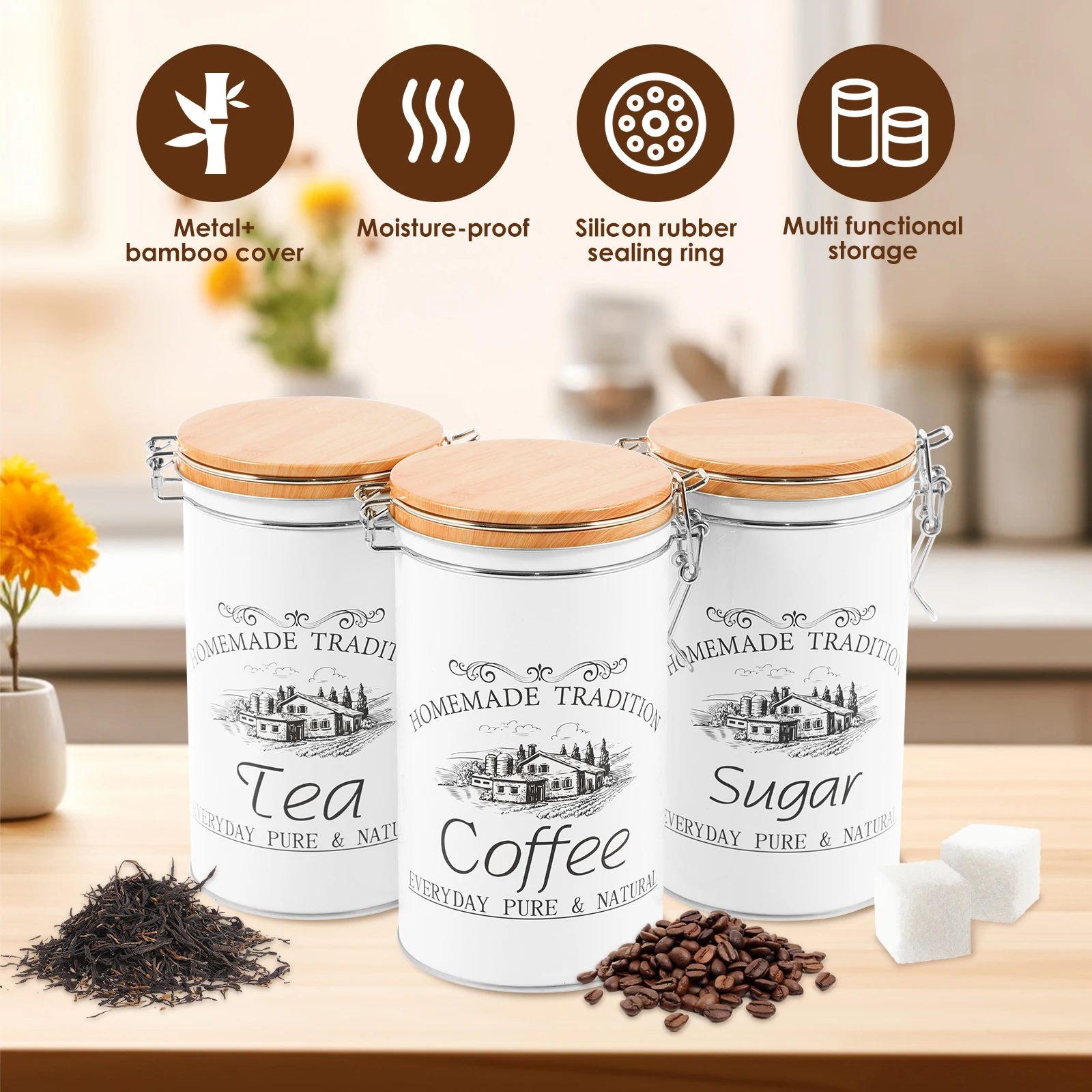 3Pcs/Set Tea Coffee Sugar Cani - Coffee Tea Sugar Container Set reseña y precio