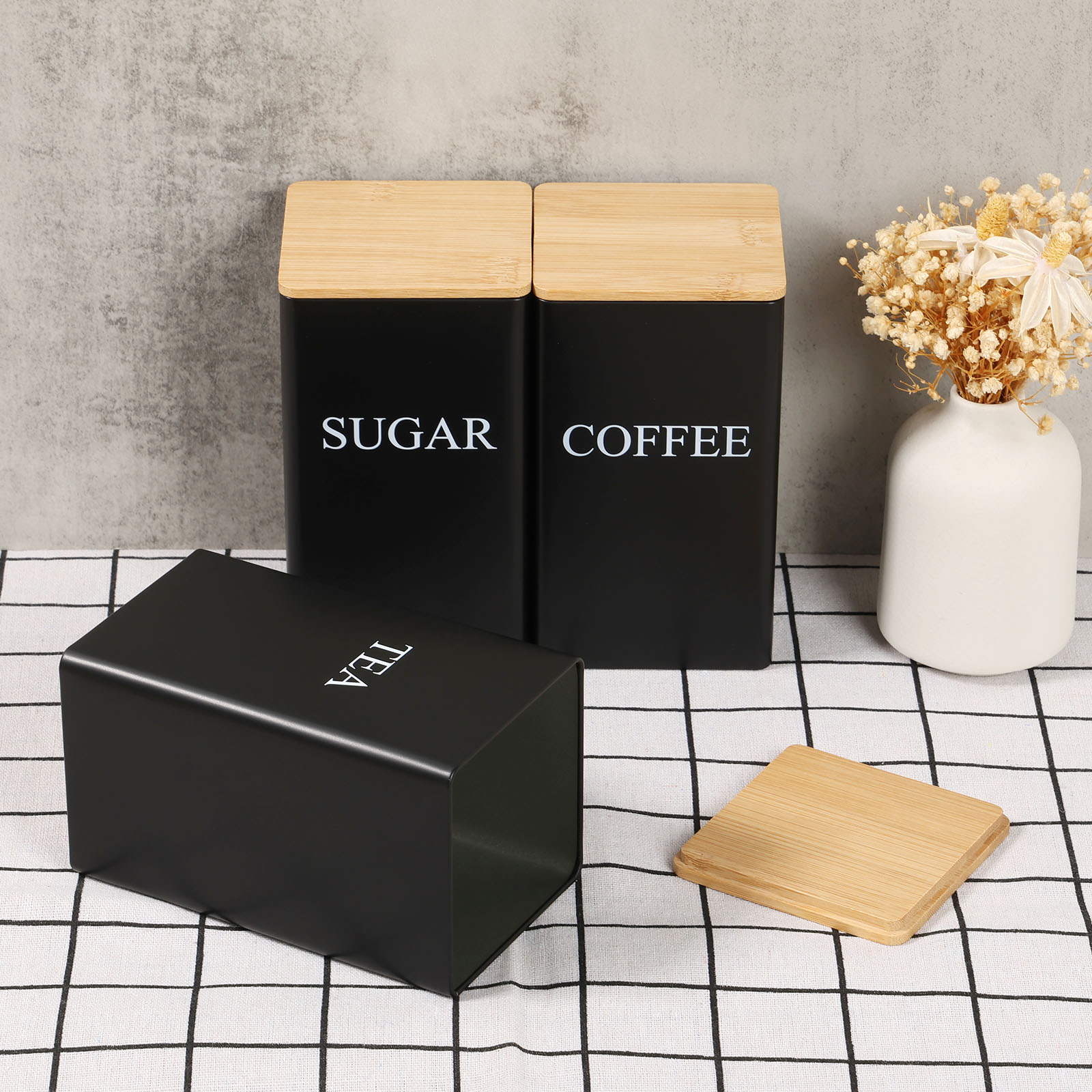 Coffee Bean Storage Jar Metal  - Coffee Tea Sugar Container Set reseña y precio