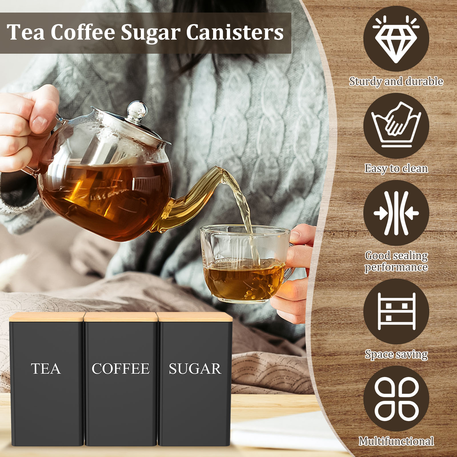 Coffee Bean Storage Jar Metal  - Coffee Tea Sugar Container Set reseña y precio